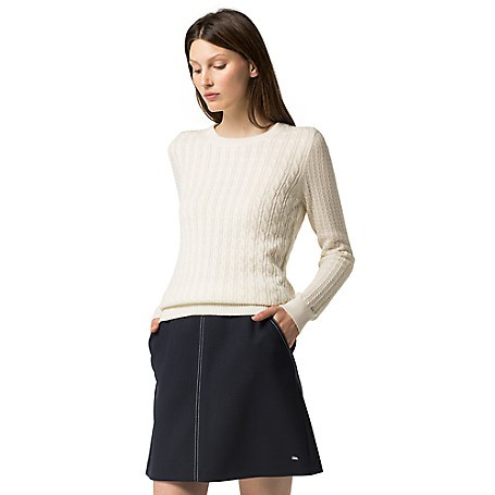 Tommy Hilfiger Classic Wool Cable Knit Sweater - Snow White - Xs | Tommy Hilfiger US