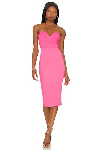MORE TO COME Sophia Strapless Midi Dress in Pink from Revolve.com | Revolve Clothing (Global)