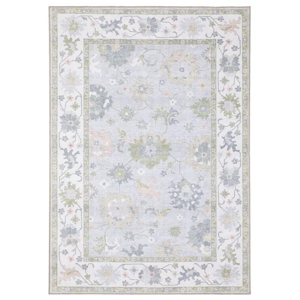 Addison Floral Traditional Blue/ Green Printed Washable Flat Pile Rug - 7' 6" x 9' 10" - Rectangl... | Bed Bath & Beyond