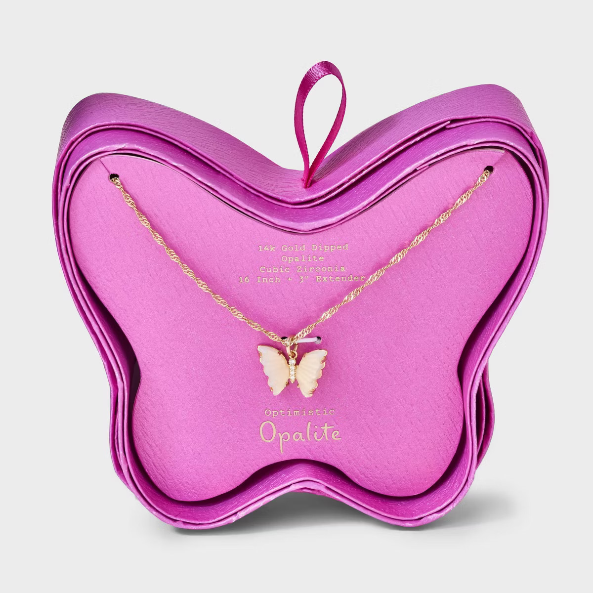 14k Gold Dipped Opalite Cubic Zirconia Butterfly Pendant Necklace - A New Day™ Gold | Target