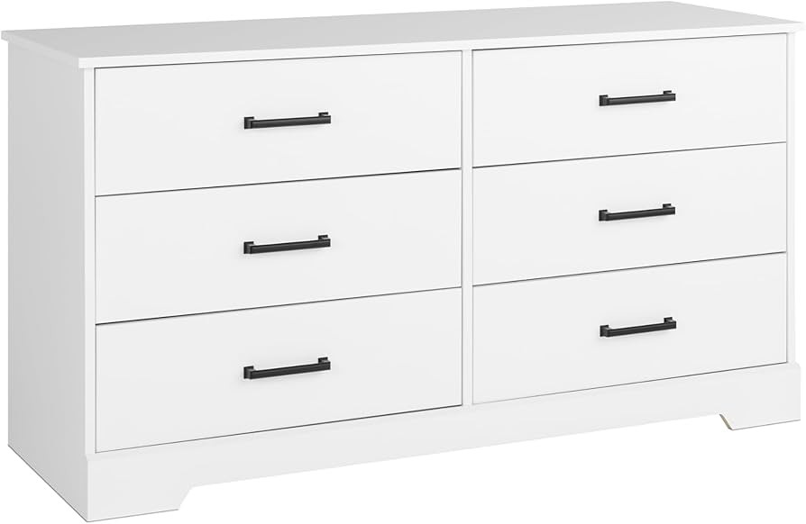 Prepac Double Drawer Dresser, 18.25in x 53.25in x 28.5in, Rustic White | Amazon (US)