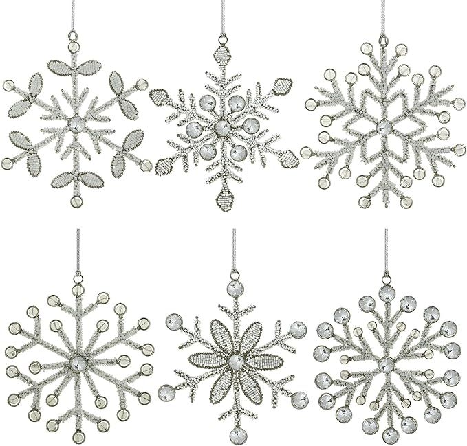 Set of 6 Handmade Snowflake Iron Glass and Plastic Beads Pendant Christmas Ornaments, 6 Inches | Amazon (US)