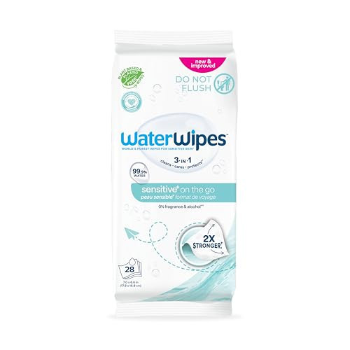 WaterWipes Sensitive+ On The Go Wipes, 3-In-1 Cleans, Cares, Protects, 99.9% Water, Unscented & Hypoallergenic Wet Wipes, 28 Count (Pack of 1) | Amazon (US)