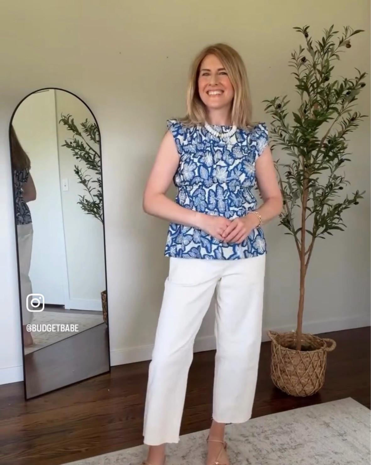 Walmart summer outfit idea with this smocked top and off white denim. Small in the top and 6 in the jeans. #walmartfashion

#LTKOver40