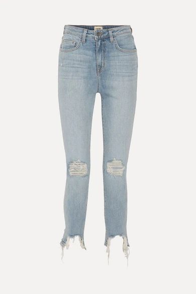 L'Agence - High Line Cropped Distressed High-rise Skinny Jeans - Light denim | NET-A-PORTER (US)