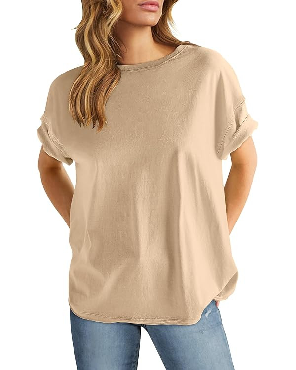 ANRABESS Womens Tops Oversized T Shirts Loose Fit Short Sleeve Crewneck Summer Casual 2026 Trendy... | Amazon (US)