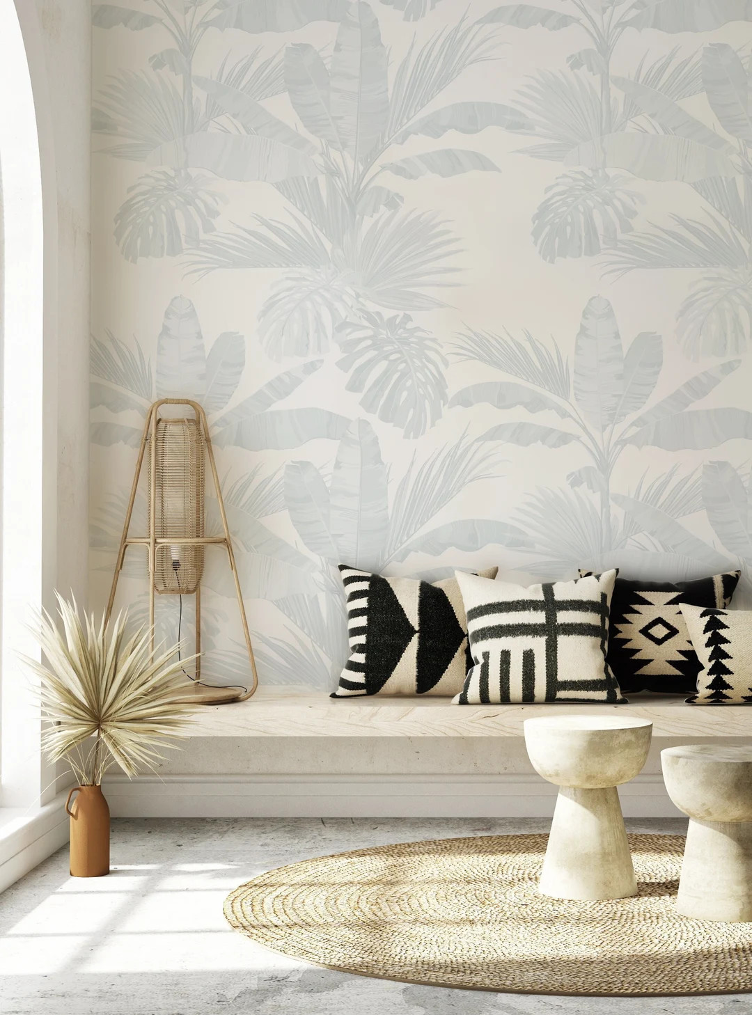 Oceanside Palm Leaves, Blue, Peel and Stick Wall Mural - Etsy | Etsy (US)