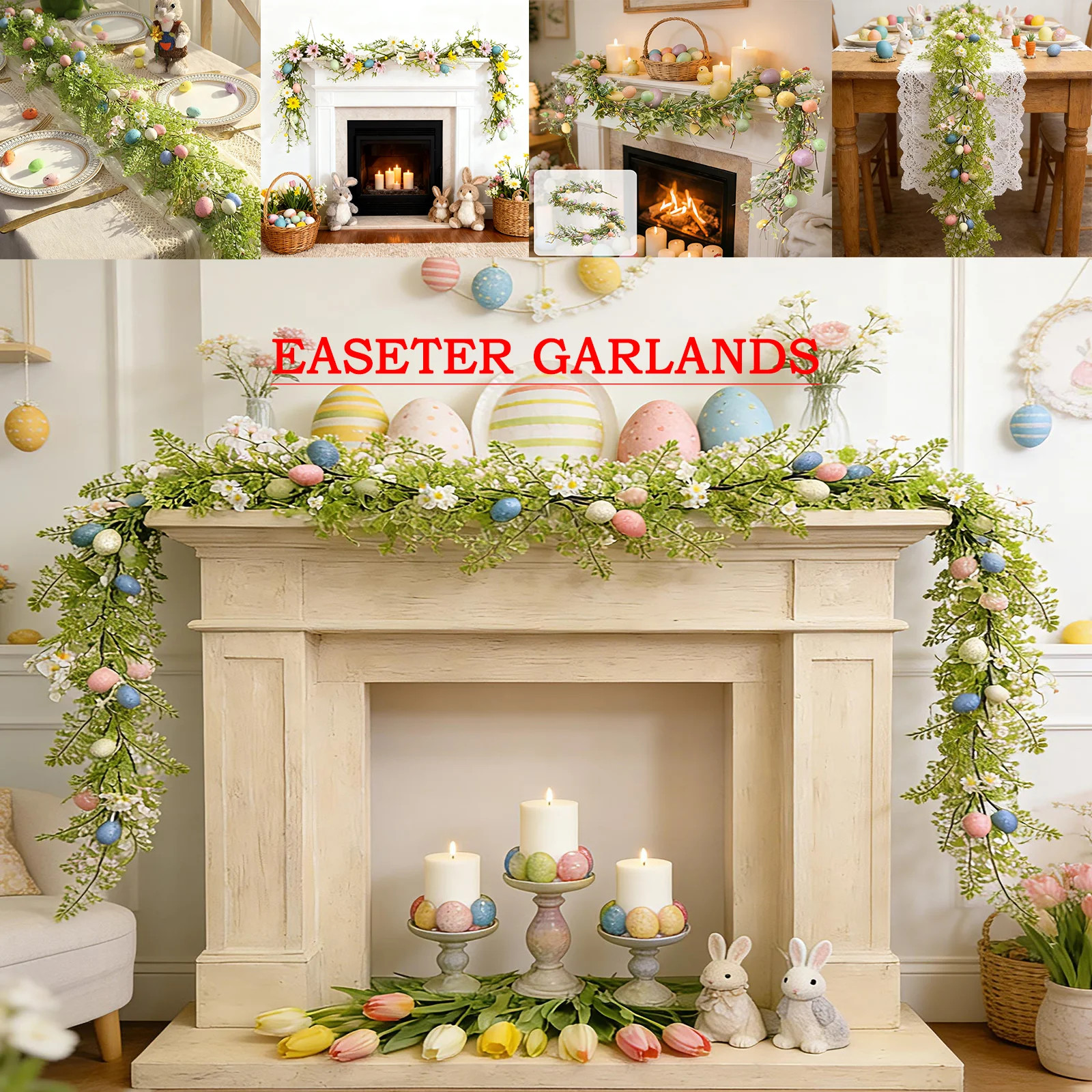 RBCKVXZ 4 Ft Artificial Easter Eggs Garland Hanging Spring Garland for Mantle, Rustic Pastel Long... | Walmart (US)