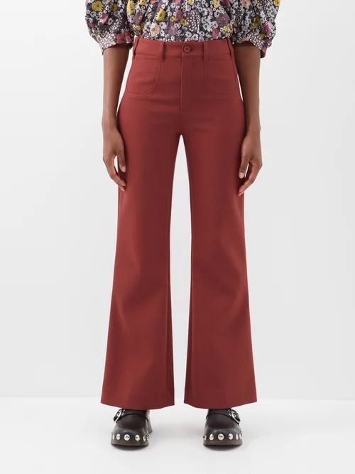 See By Chloé - High-rise Cotton-blend Flared Trousers - Womens - Dark Red | Matches (US)
