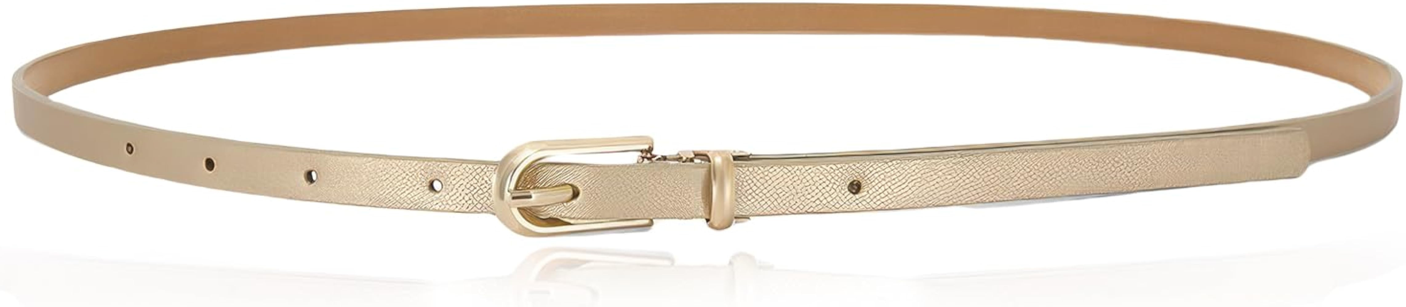 Women Skinny Leather Belt for Dresses Thin Waist Belt with Metal Buckle for Jeans Dress Pants | Amazon (UK)