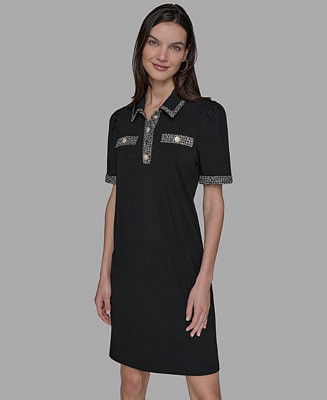 Women's Tweed-Trim Button-Front Dress | Macy's