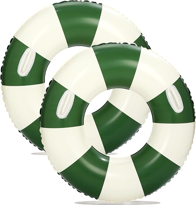 Inflatable Pool Floats for Adults- 2 Pack Striped Floaties Pool Tubes Swim Rings with Handles Inf... | Amazon (US)