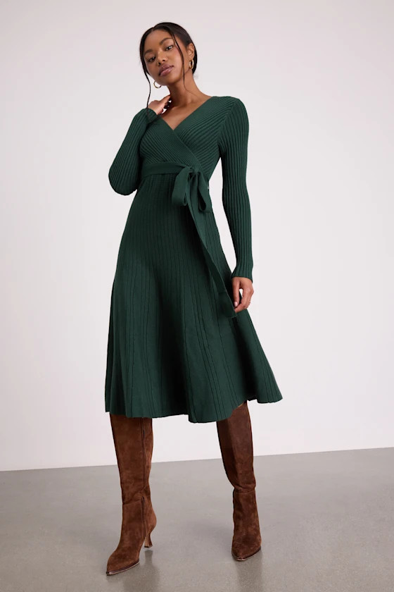 Warm Emotions Emerald Green Skater Midi Sweater Dress | Lulus