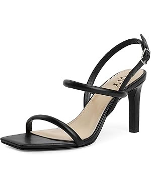 Womens Strappy Sandals Open Toe Ankle Strap Heeled Sandals Square Toe High Heels for Women | Amazon (US)