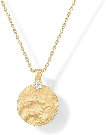 PAVOI 14K Gold Plated Engraved Hammered Oval Coin Pendant Necklace for Women | Hamsa Stars Bohemi... | Amazon (US)