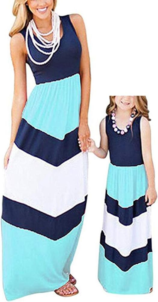 Summer Cute Mommy and Me Boho Striped Chevron Maxi Dresses | Amazon (US)