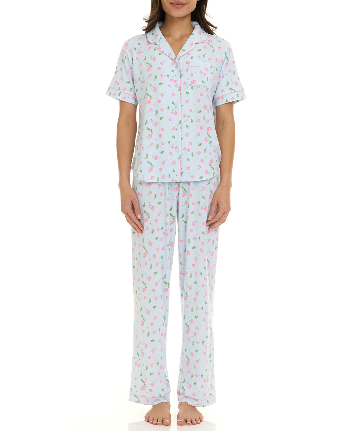 Flora by Flora Nikrooz Women's Short-Sleeve Top and Pajama Pants, 2-Piece Set - Blue | Macy's
