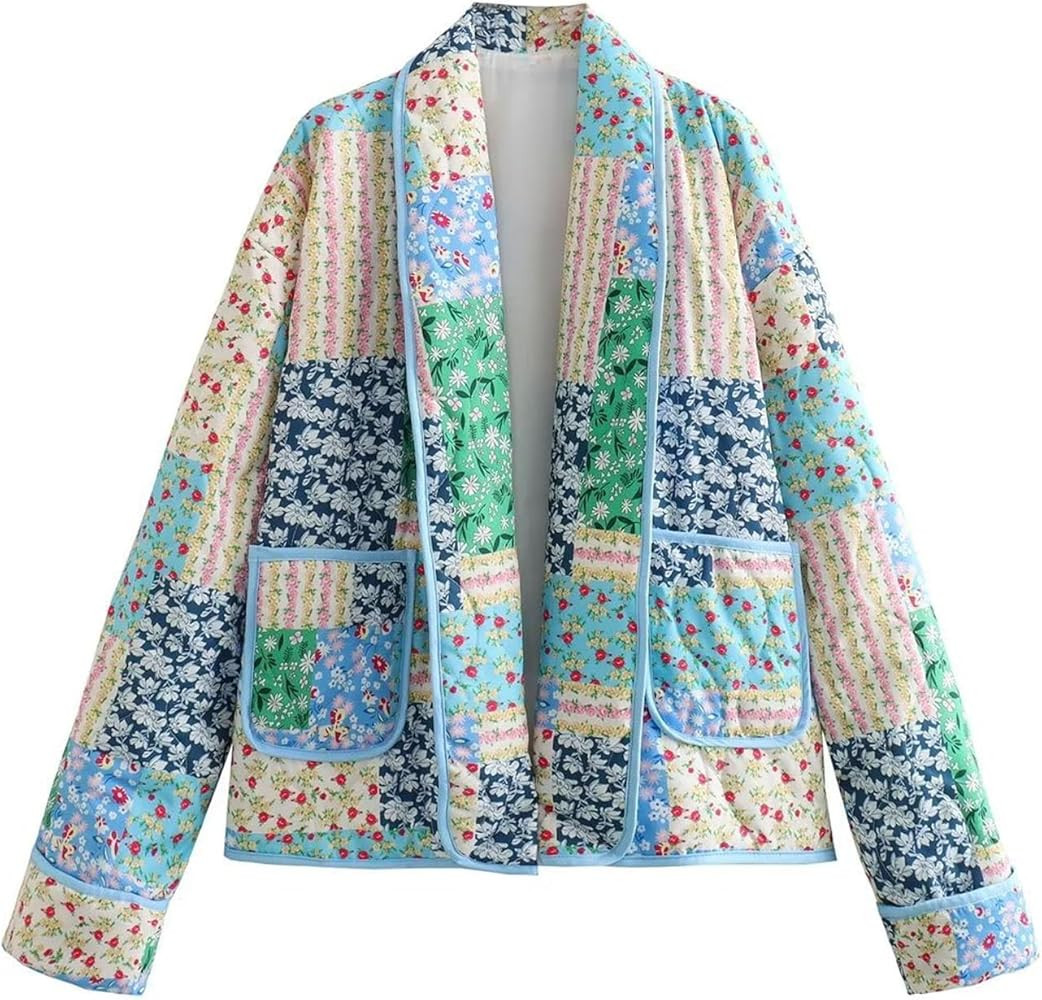 Flygo Womens Cropped Puffer Jacket Floral Print Quilted Coat Lightweight Warm Padded Down Jackets | Amazon (US)