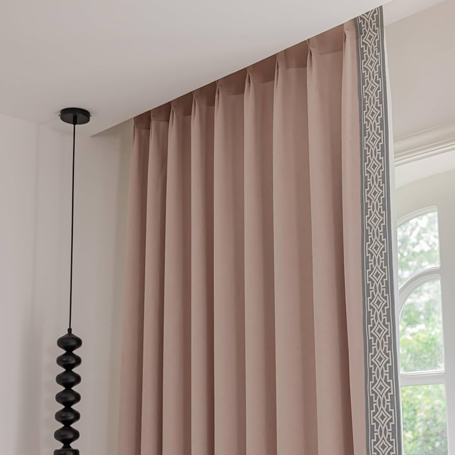 Pink Cotton Linen Curtain Panels, Pinch Pleat with Embroidered Design, Blackout Curtains for Bedr... | Amazon (US)