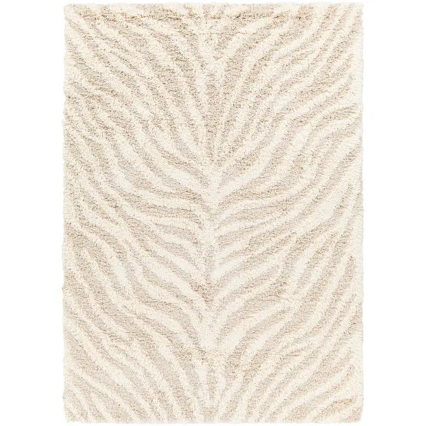 Livabliss Muaz Zebra Stripe Plush Area Rug - 6'7" x 9'6" - Beige/Cream | Bed Bath & Beyond