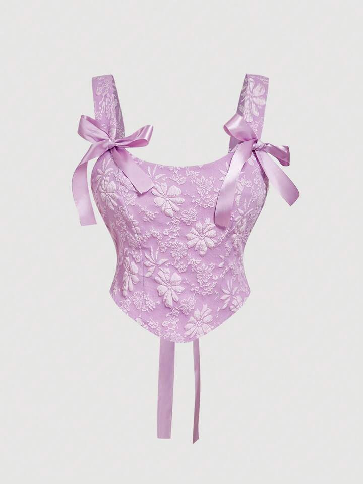 SHEIN MOD Plus Size Women Floral Jacquard Lilac Camisole Tank Top,Valentine Day | SHEIN