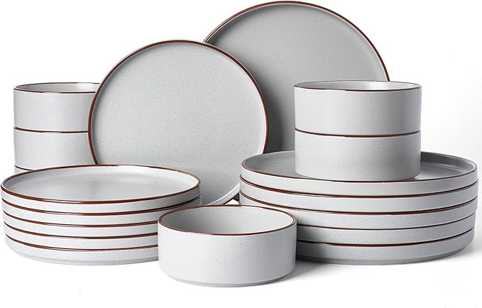 Famiware Nebula Ridge Stoneware Dinnerware Sets for 6, Plates and Bowls Sets, 18 Pieces Dishes Se... | Amazon (US)