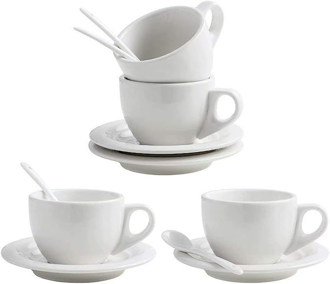 XUFENG 8oz Cappuccino Cups Set of 4 with Saucer White Porcelain for Latte, Mocha,Tea Espresso Caf... | Amazon (US)