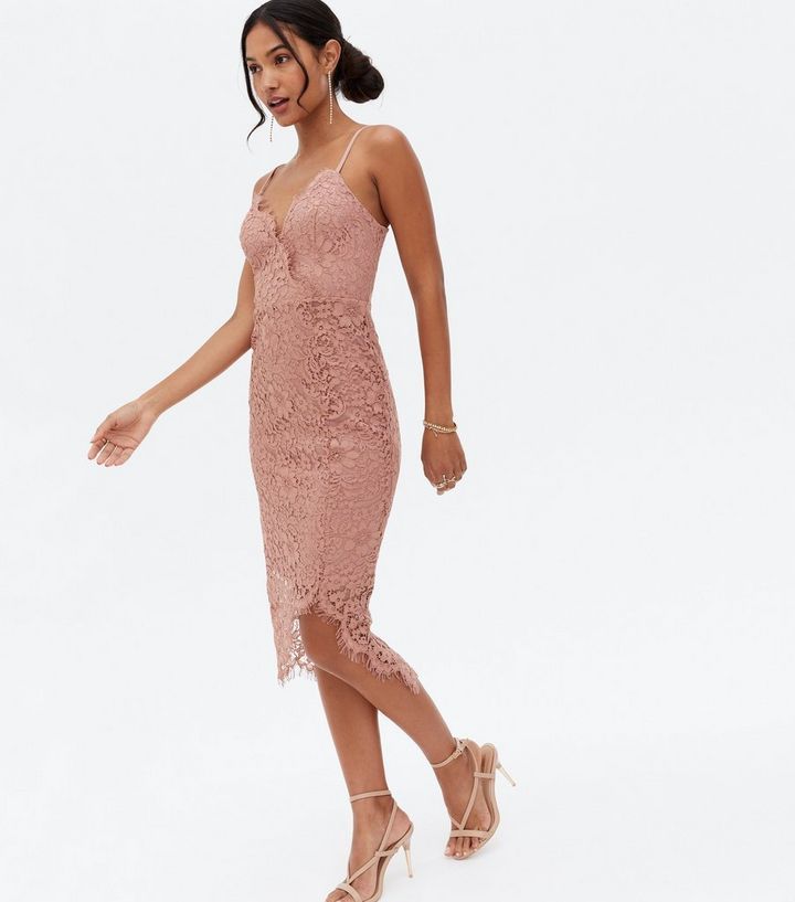 Mid Pink Lace Asymmetric Midi Wrap Dress
						
						Add to Saved Items
						Remove from Saved ... | New Look (UK)