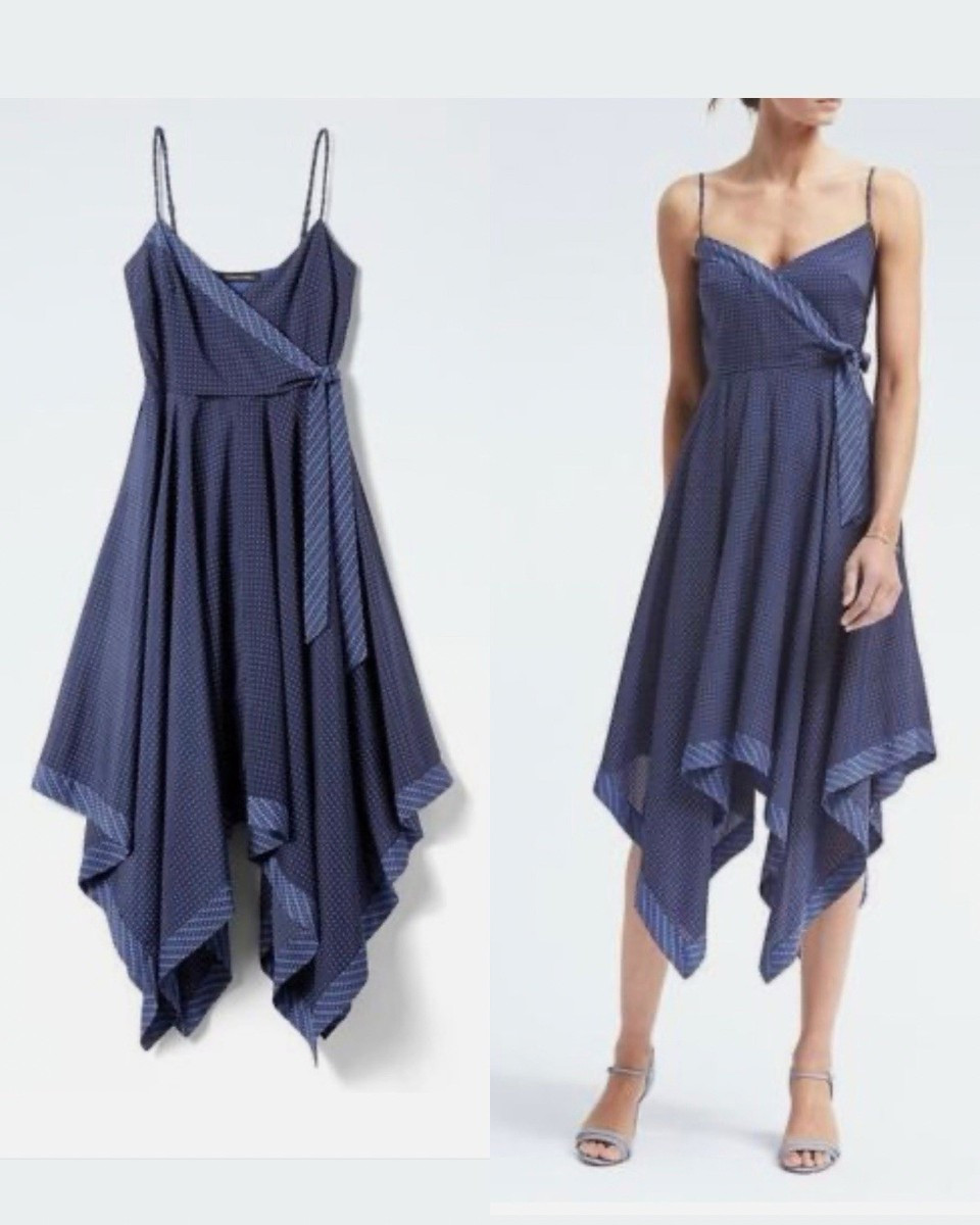 Banana Republic Blue Handkerchief Hem Slip Dress Size 10 Midi Boho Fairycore  | eBay | eBay US