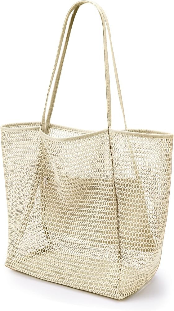 KALIDI Beach Mesh Tote Bag, Casual Tote Bag Hobo Women Foldable MAX 23L Shoulder Bag For Beach Pi... | Amazon (US)