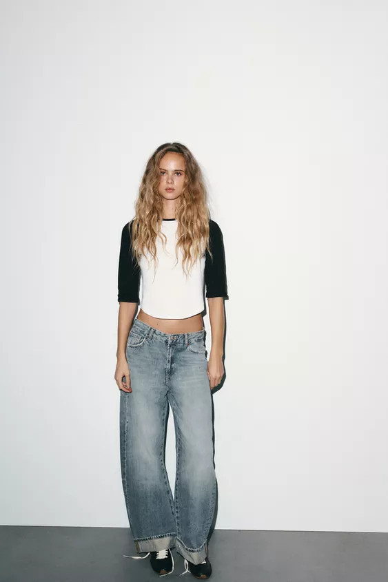 TRF MID-RISE FOLDED BAGGY JEANS | Zara US