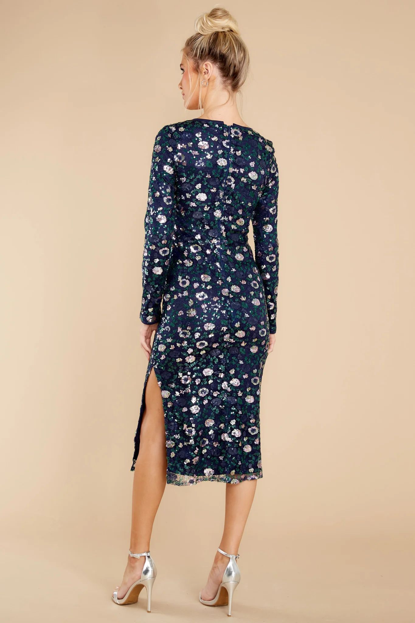 Complete This Moment Navy And Silver Sequin Midi Dress | Red Dress 