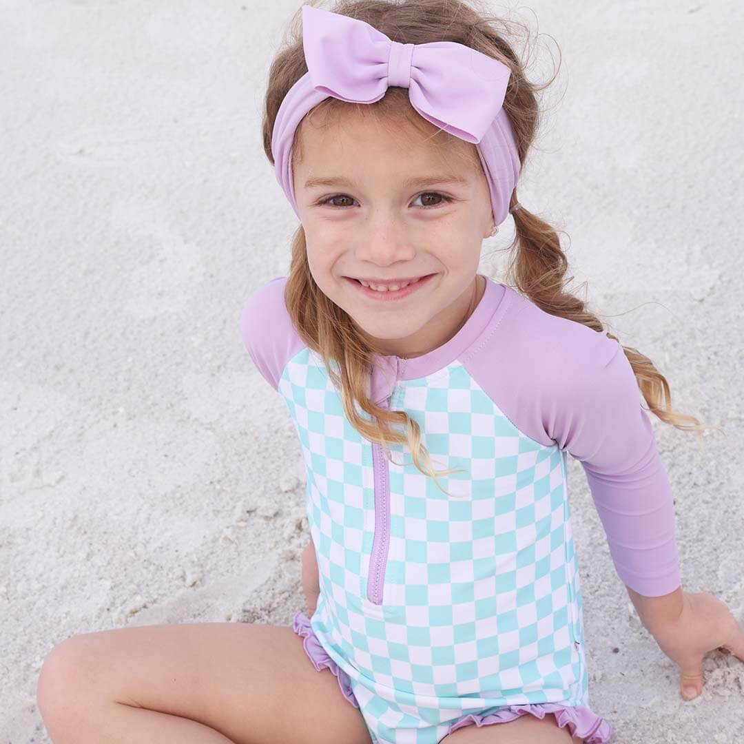 Long Sleeve Rash Guard with Front Zipper | All Checked Out | Caden Lane