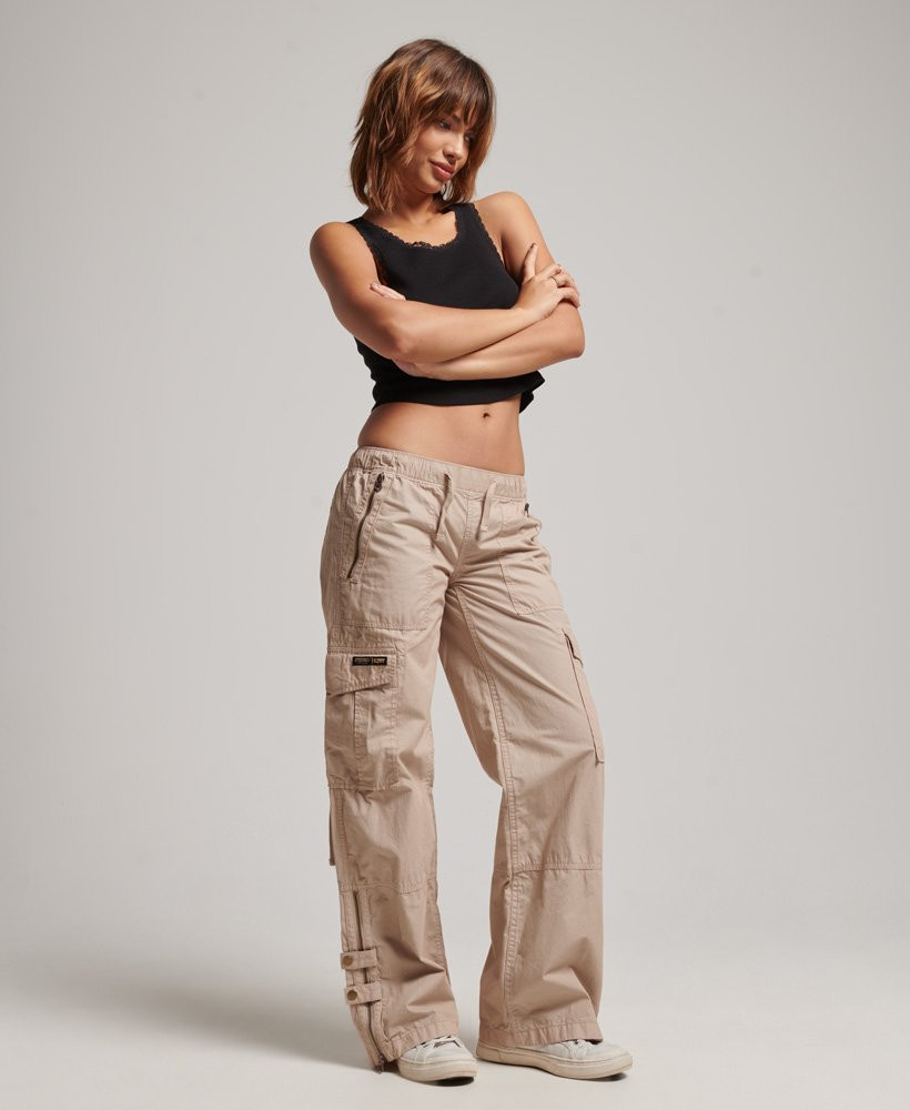 Womens - Low Rise Wide Leg Cargo Pants in Cream | Superdry | Superdry (UK)