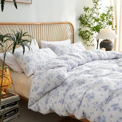 Nayoroom Blue Floral Duvet Cover Full Size Cottagecore Flower Leaf Spring Comforter Cover 3 Pcs Soft Breathable Microfiber Pastoral Aesthetic Bedding Set with Zipper Closure | Amazon (US)