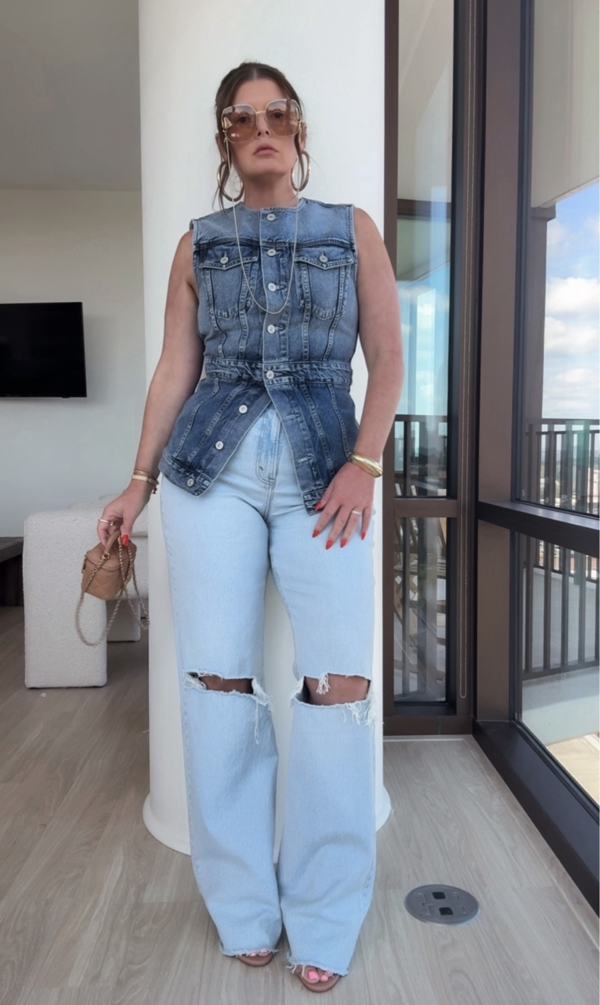 Distressed denim
Denim vest

#LTKootd #LTKdayinmylife