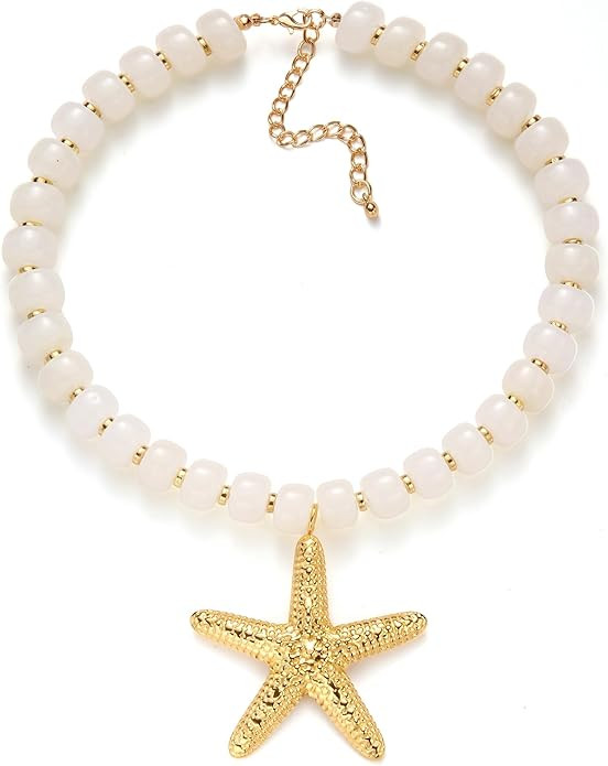 Chunky Beaded Starfish Shell Necklace for Women Colorful Boho Summer Chain Choker Beach Necklace ... | Amazon (US)