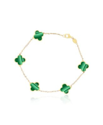 The Lovery Small Malachite Clover Bracelet 14K Gold - Green | Macy's