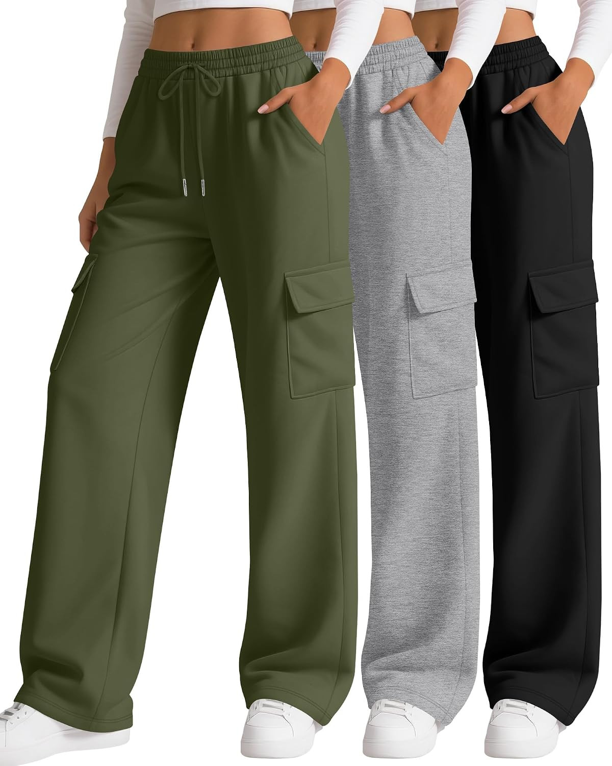 Neer 3 Pack Women's Cargo Sweatpants Baggy Wide Leg Joggers | Amazon (US)