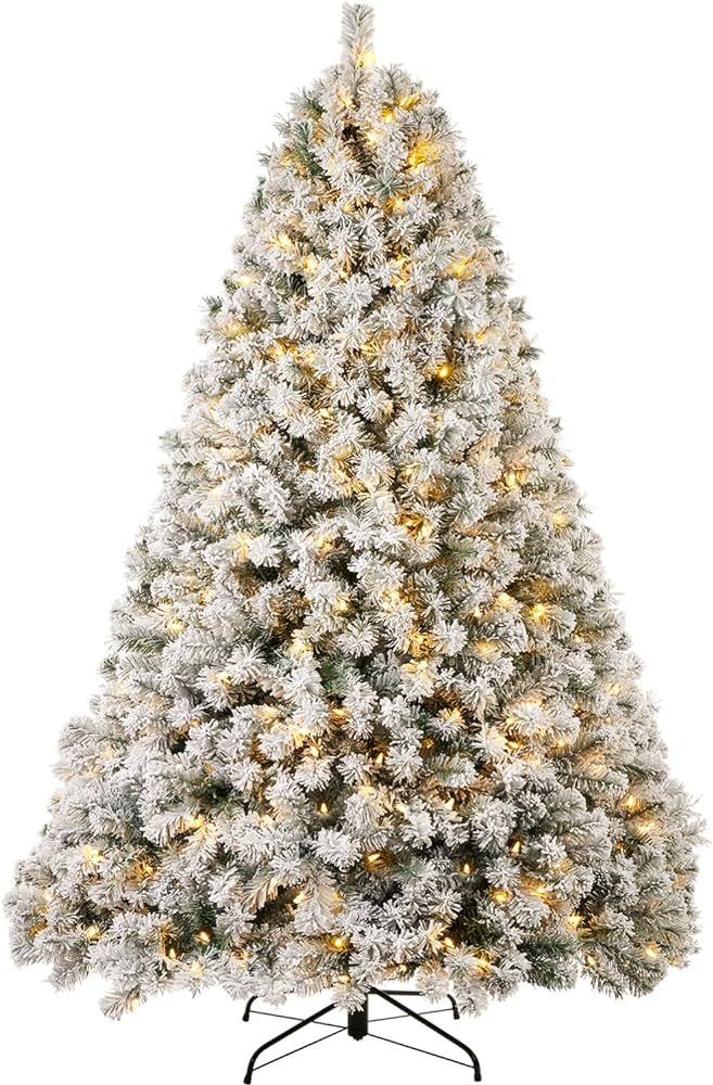 AMERZEST Pre-lit Snow Flocked Christmas Tree 7.5ft Artificial Spruce, 550 Dual Color LED Lights | Amazon (US)