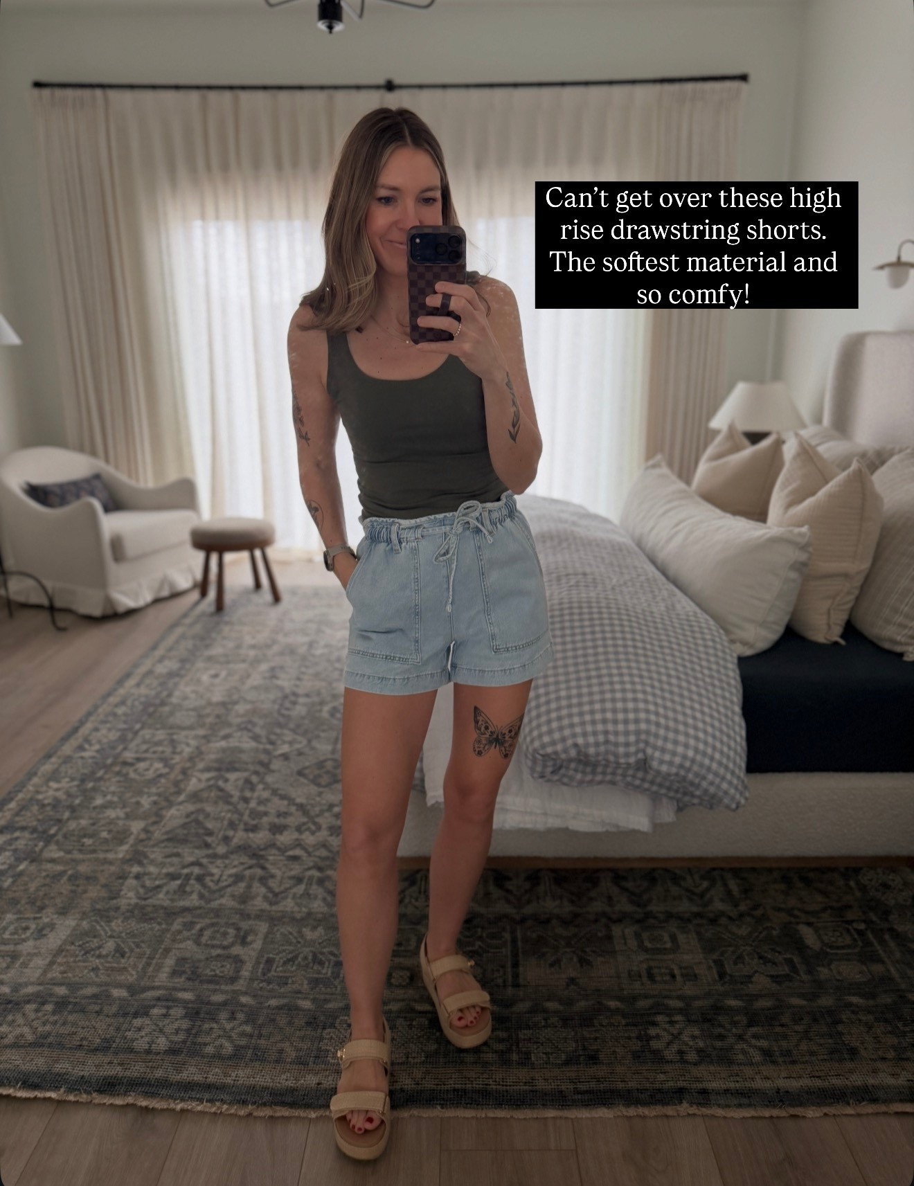 Obsessed with these comfy jean shorts! I sized down one to an xs  

#LTKTall #LTKmomlife #LTKootd