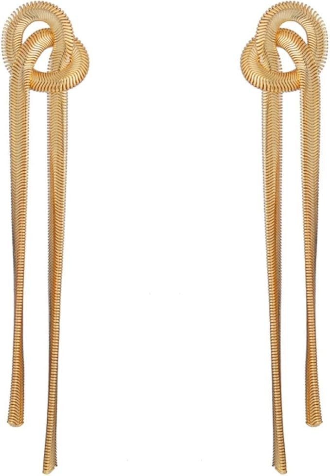 Long Gold Tassel Dangle Earrings for Women Girls,Boho Statement Snake Bone Chain Knot Tassel Earr... | Amazon (US)
