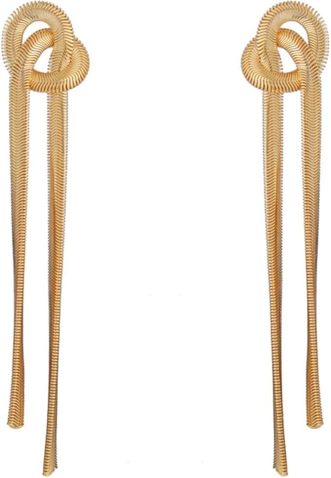 Long Gold Tassel Dangle Earrings for Women Girls,Boho Statement Snake Bone Chain Knot Tassel Earr... | Amazon (US)