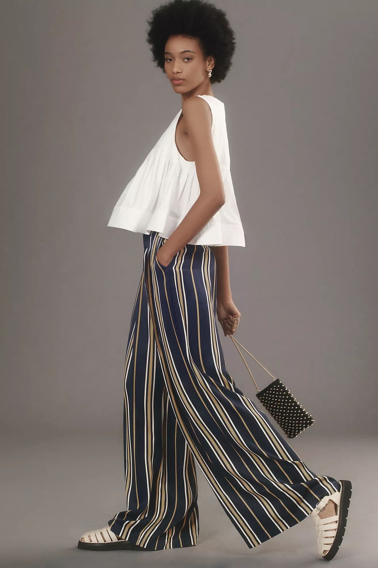 The Avery Pleated Wide-Leg Trousers by Maeve: Striped Edition | Anthropologie (US)