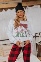 Heather Grey "Christmas Junkie" Graphic Crew Sweatshirt | Magnolia Boutique