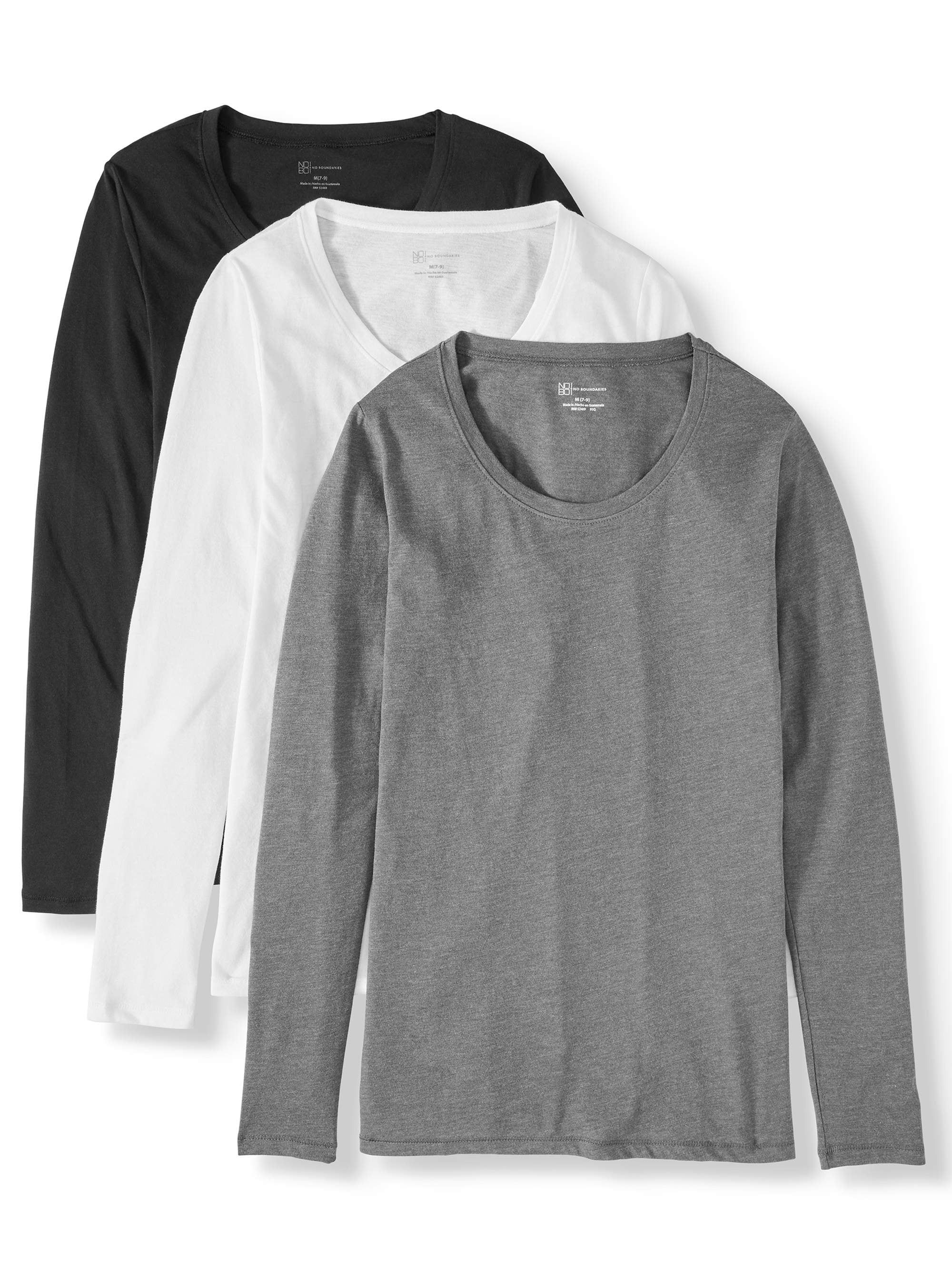 No Boundaries Juniors' Everyday Long-Sleeve T-Shirt 3-Pack | Walmart (US)