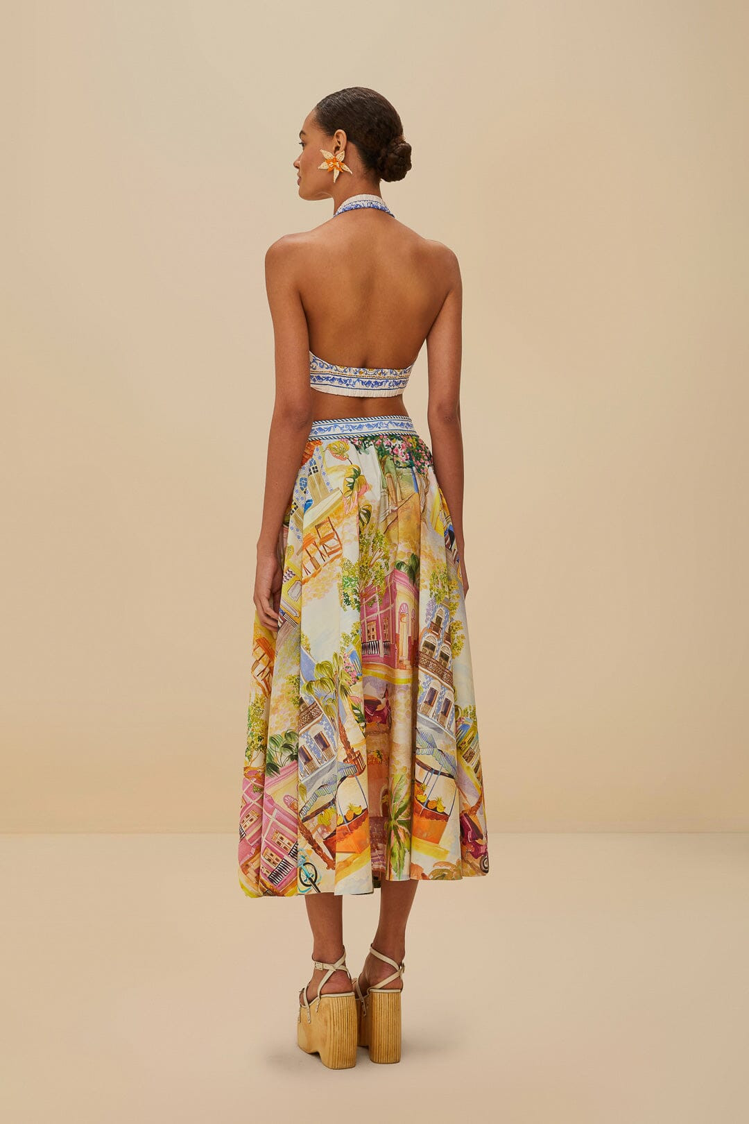 Multicolor Aracati Organic Cotton Midi Skirt | FarmRio (US)