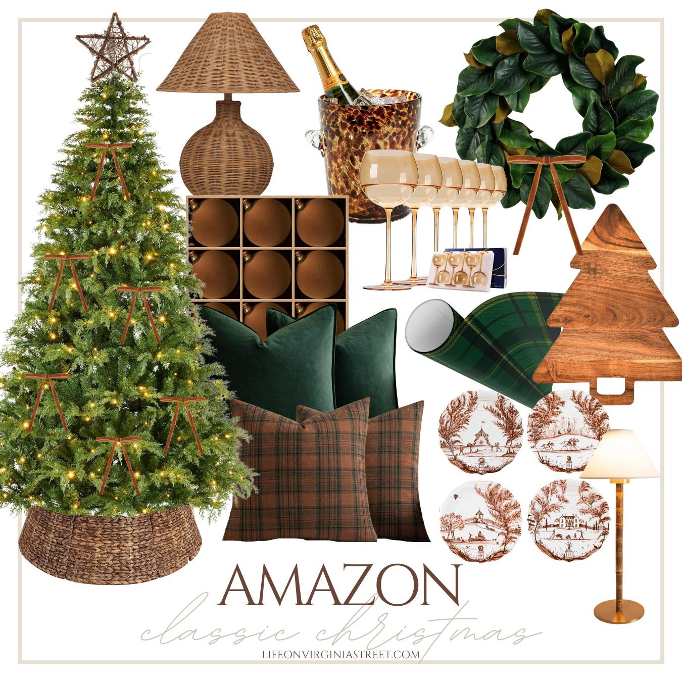 Brown and hunter green Christmas decor from Amazon! Mix with preppy plaid and woven textures for a beautiful Christmas home! Get more Amazon Christmas decor finds here: https://lifeonvirginiastreet.com/amazon-christmas-decor-festive-outfits/ #ltkholiday #ltkhome #ltksalealert #ltkfindsunder50 #ltkfindsunder100 #ltkstyletip #Ltkseasonal  

 #LTKCyberWeek #LTKHoliday #LTKHome