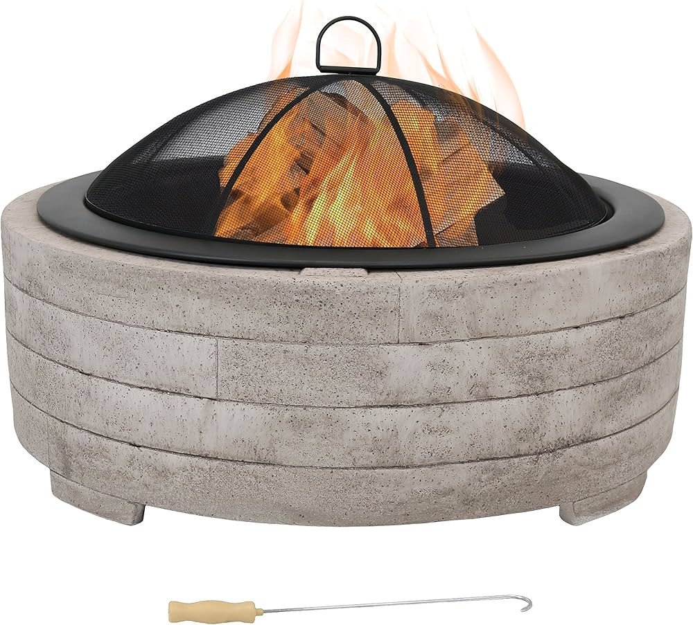 Sunnydaze 35-Inch Faux Stone Fire Pit Bowl with Handles - Includes Spark Screen - Wood Burning | Amazon (US)