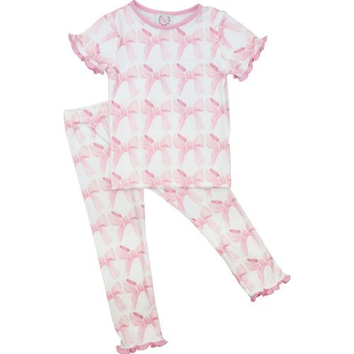 Pink Knit Bow Short Sleeve Pajamas - Shipping Mid-March | Cecil and Lou